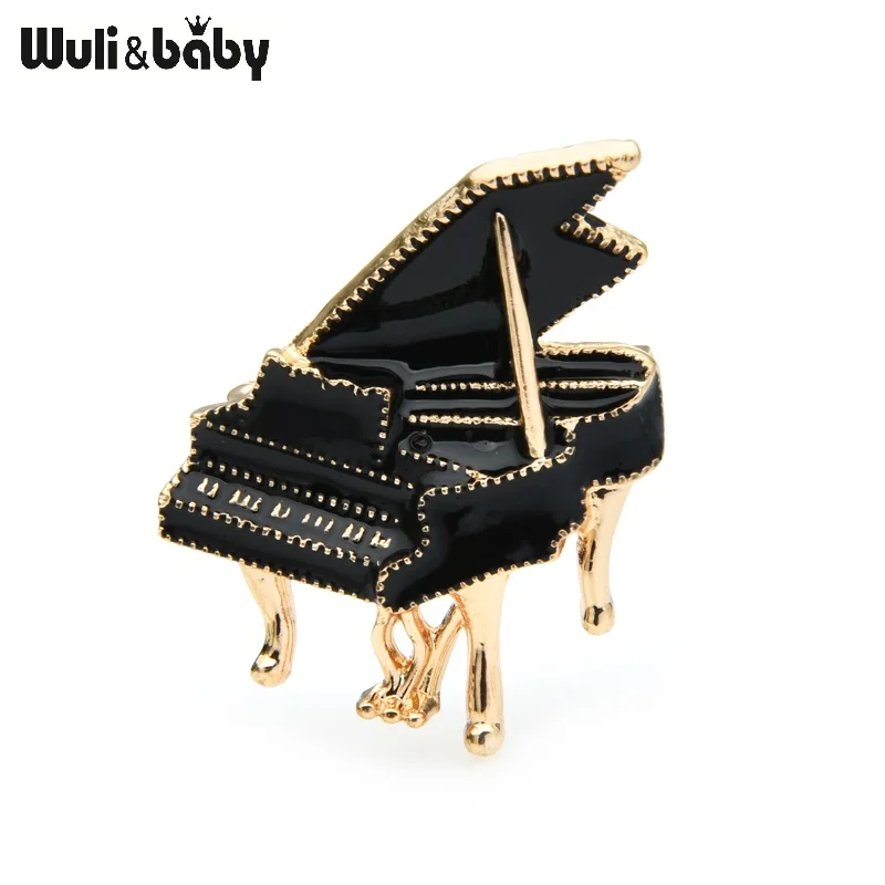 Wuli&baby Black Enamel Piano Brooches Women Alloy Instruments Music Party Casual Brooch Pins Gifts