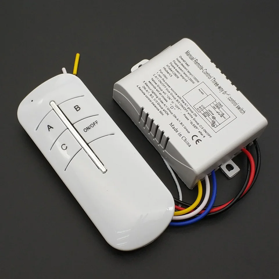 3 Way ON/OFF AC 220V Wireless Remote Control Switch Digital Remote Control Receiver Transmitter For Lamp & Light Three- Way