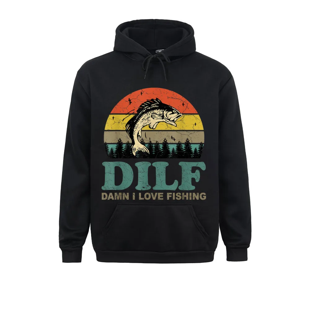 

DILF-Damn I Love Fishin Funny Saying Fishermen Men Women Men's Cute Hoodies Labor Day Sweatshirts Slim Fit Long Sleeve Hoods