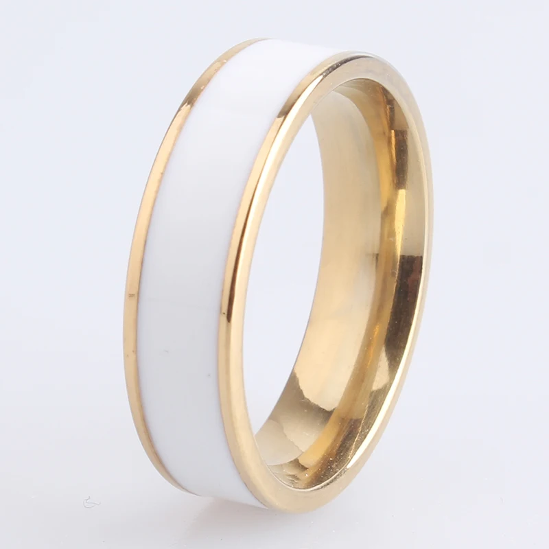 wedding rings 6mm gold color black  white oil stripes 316L Stainless Steel finger rings for men women wholesale