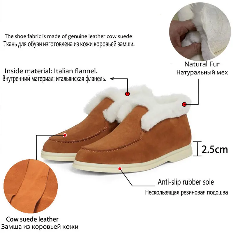 Sepatu bot bulu, sneaker ankle bot musim dingin bulu alami, kulit asli kulit sapi gaya baru 2023