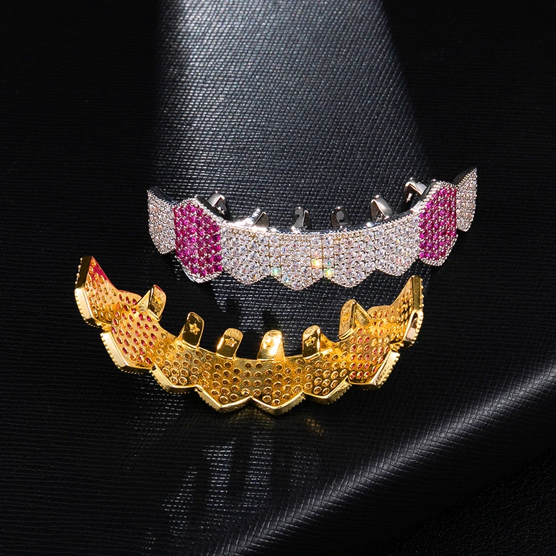 Hip Hop Iced Out Micro Pave Full CZ Teeth Grillz Bottom Charm Grills For Men Women Jewelry Gold   Color