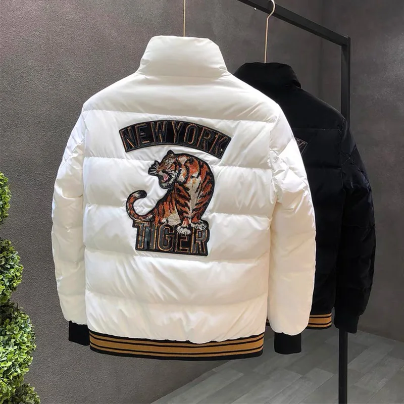 2021 Fashion White Duck Down Jacket Men's Winter New Stand Collar Bright Face Embroidery Parka  Men's Leisure  Warm Jacket Coat