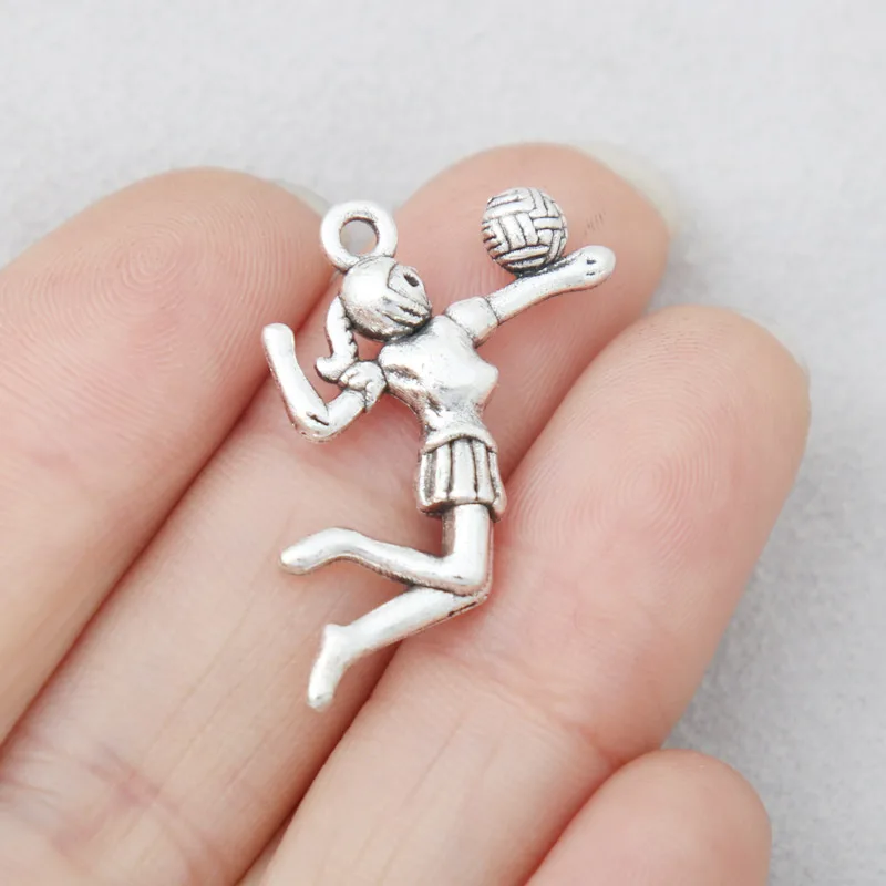 10pcs Fashion Alloy Playing Volleyball Girl Charms Sporty Gymnastics Charms 20*27mm AAC1600