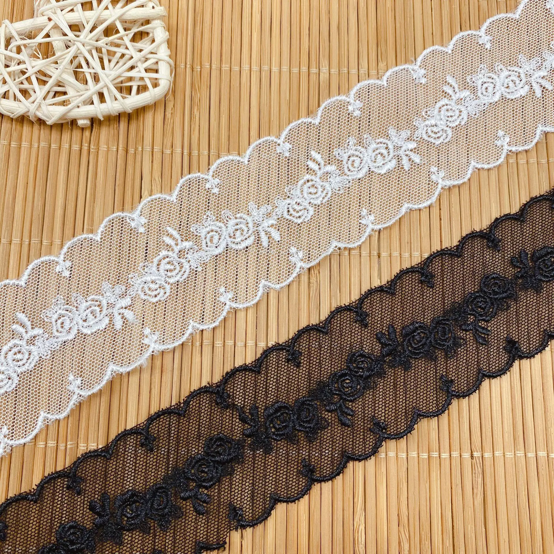 5Yards/Lot  Embroidery Mesh Rose Lace Fabric Crafts Sewing Ribbon Trimming Fabric Knitting Material DIY Garment Accessories