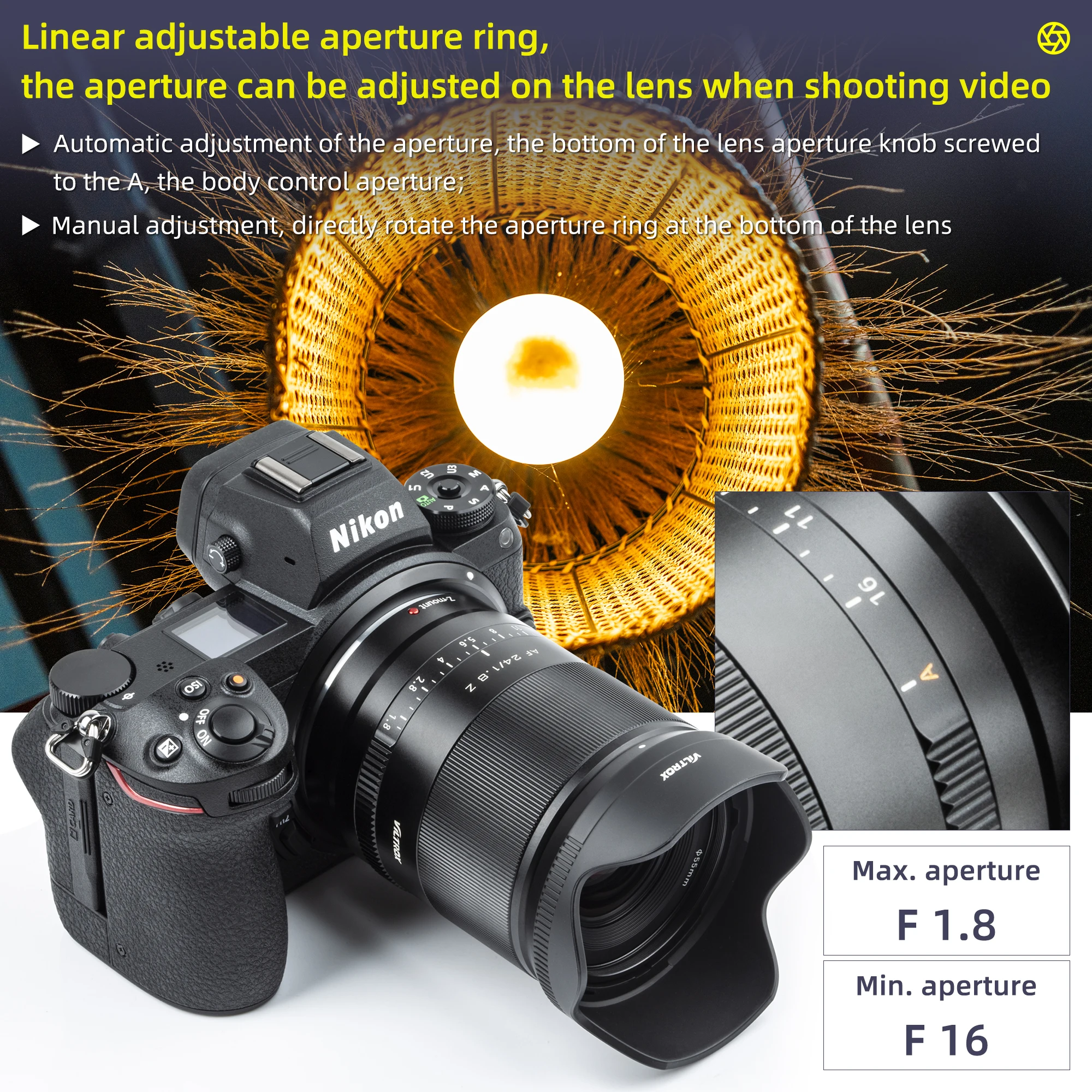 Объектив viltrox 24 мм F1.8 Z Nikon Lesn с автофокусом, широкоугольный объектив с автофокусом для камер Nikon Z Mount Z5 Z6 II Z7 II