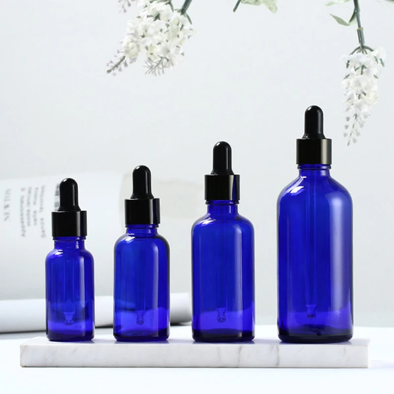 1pcs Empty Dropper Bottle Amber Essential Oil Glass Aromatherapy Liquid Blue 5ml-100ml Reagent Pipette Refillable Drop Bottles