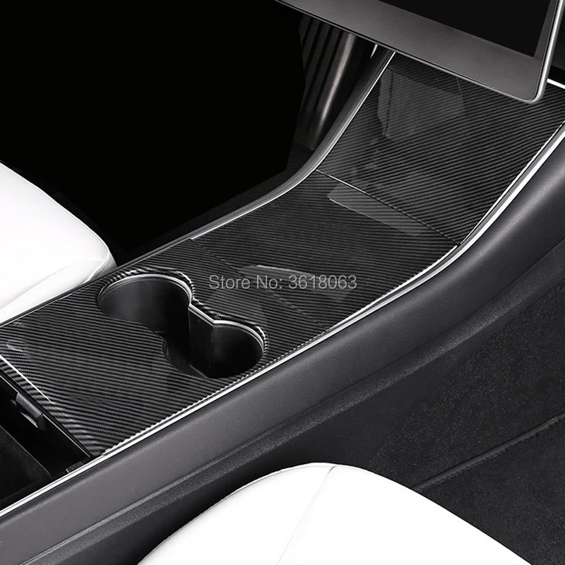 

For Tesla Model 3 2017 - 2019 Carbon Fiber Front Center Console Water Cup Panel Cover Frame Trim Inner Car Styling Accessories