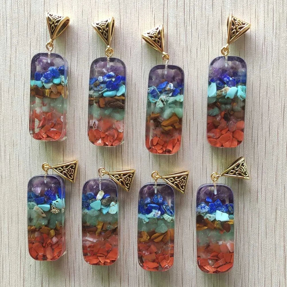 Bán Buôn 8 Cái/lốc Mới Retro Nhiều Màu Sắc Tự Nhiên Lapis Lazuli Đá Mắt Hổ 7 Màu Đá Khối Hình Quyến Rũ Con Lắc Mặt Dây Chuyền