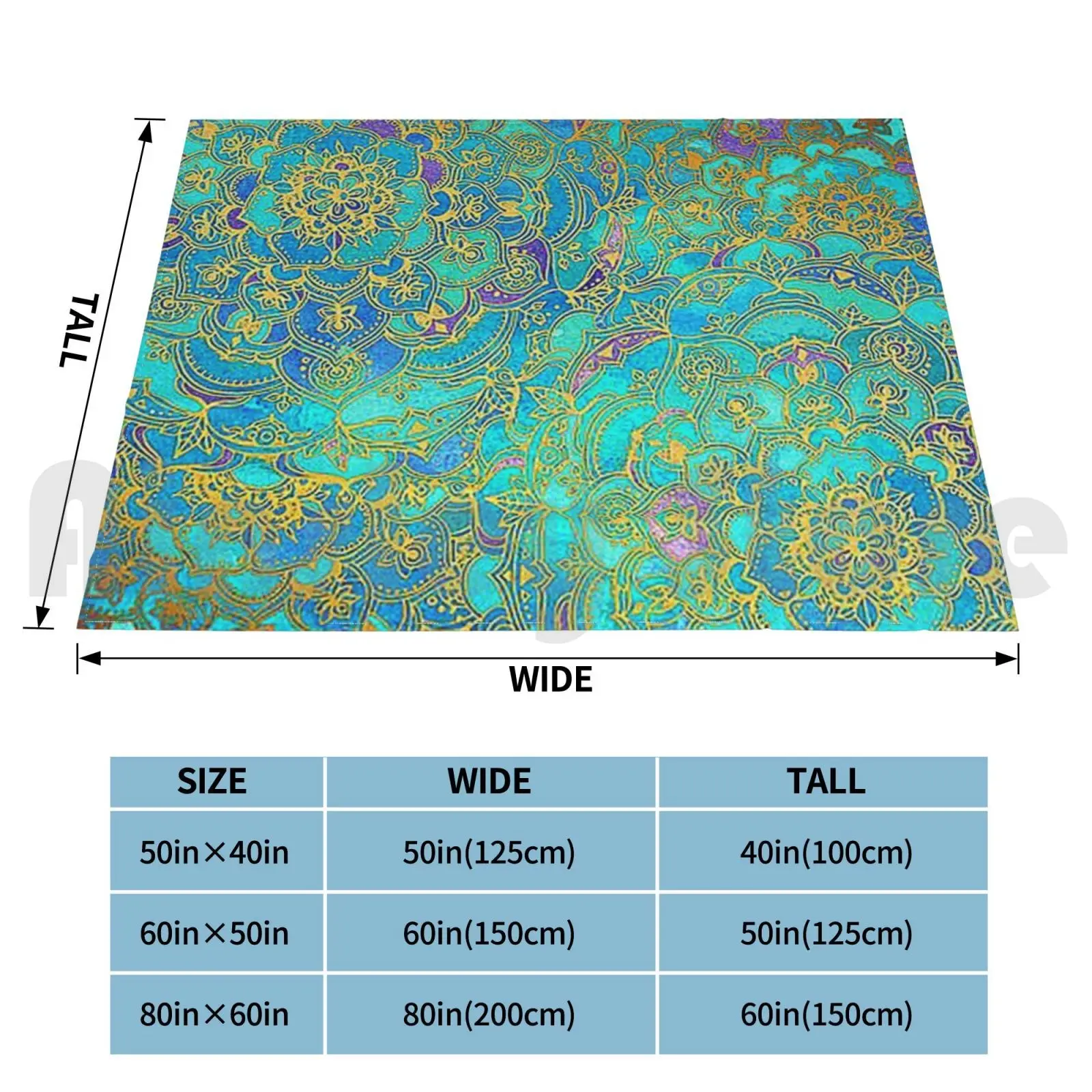 Blanket Sapphire & Jade Stained Glass Mandalas ( Blue Background ) 2437 Blue Watercolor Gold