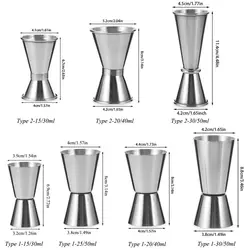 Stainless Steel Cocktail Shaker Measure Cup rink Spirit Measure Jigger, Kitchen Bar Tools, 15 ml, 30ml, 20 ml, 40ml, 30ml, 50ml