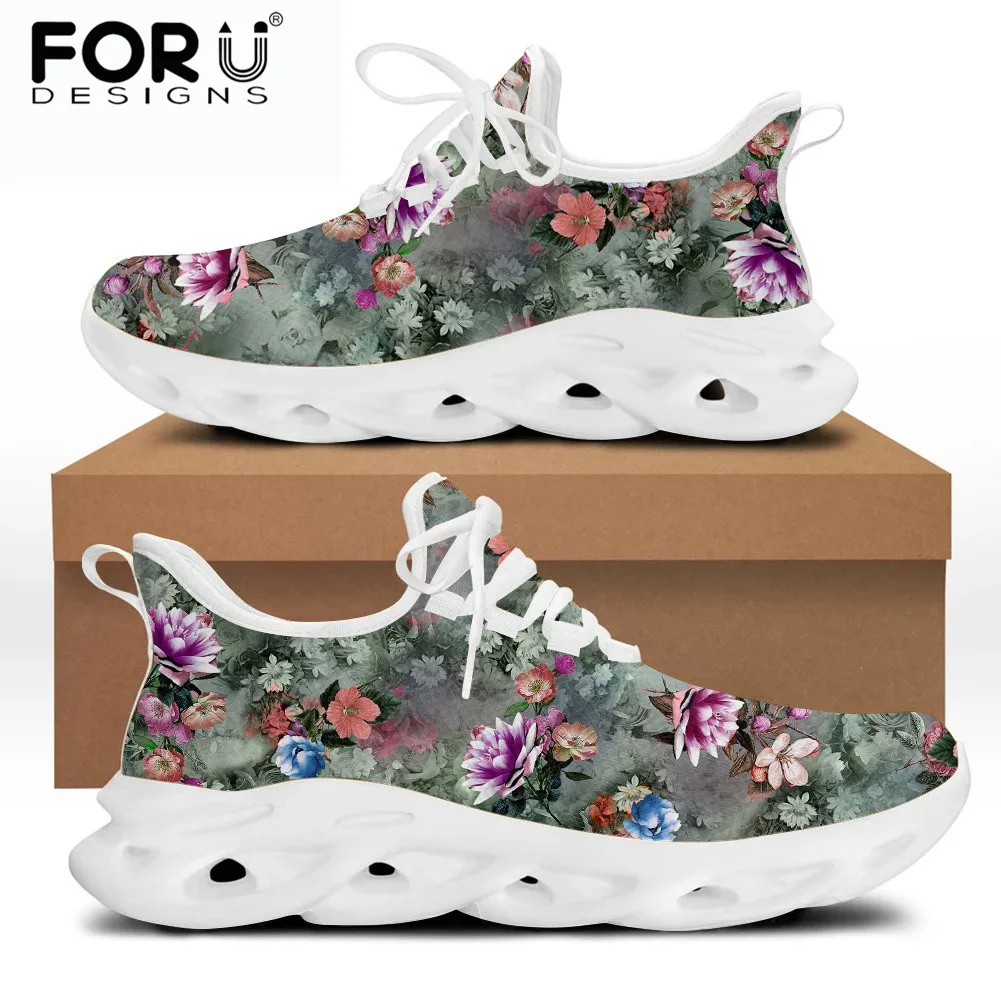 FORUDESIGNS Beautiful Floral Pattern Men's Flat Shoes Comfortable Sneakers Teens Boys Flats Lace Up Shoes Durable Footwear