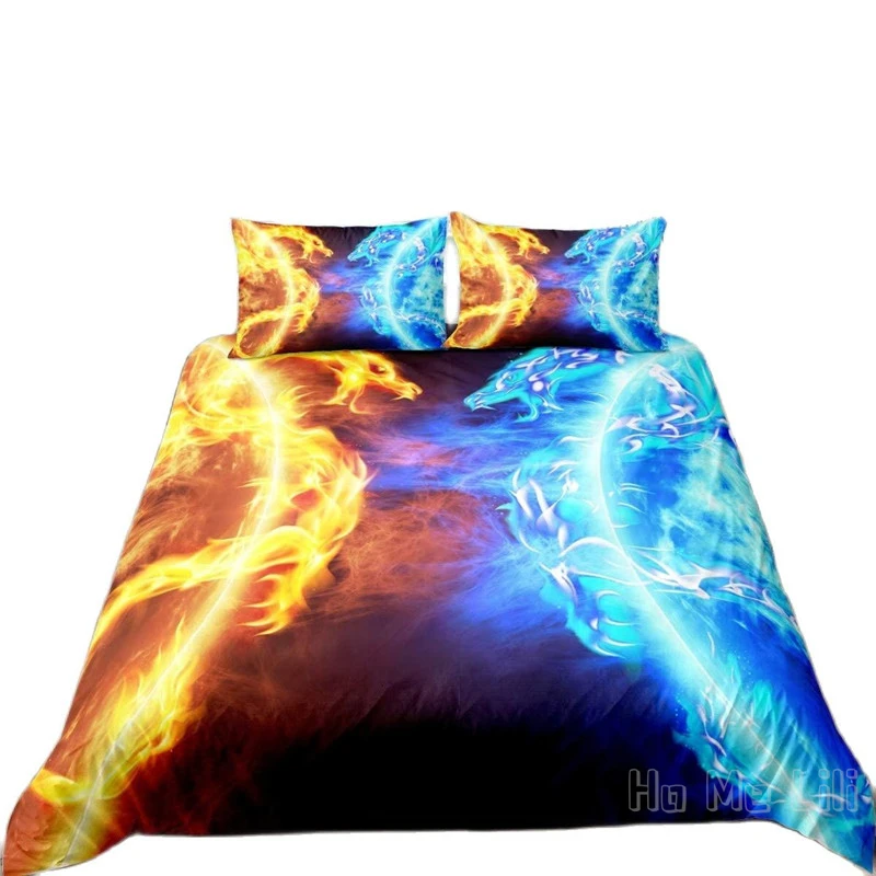 

Ice Fire Dragon Beast Printed Eastern By Ho Me Lili Duvet Cover Set Auspicious Animals Fairy Tale Theme Bedding Decor