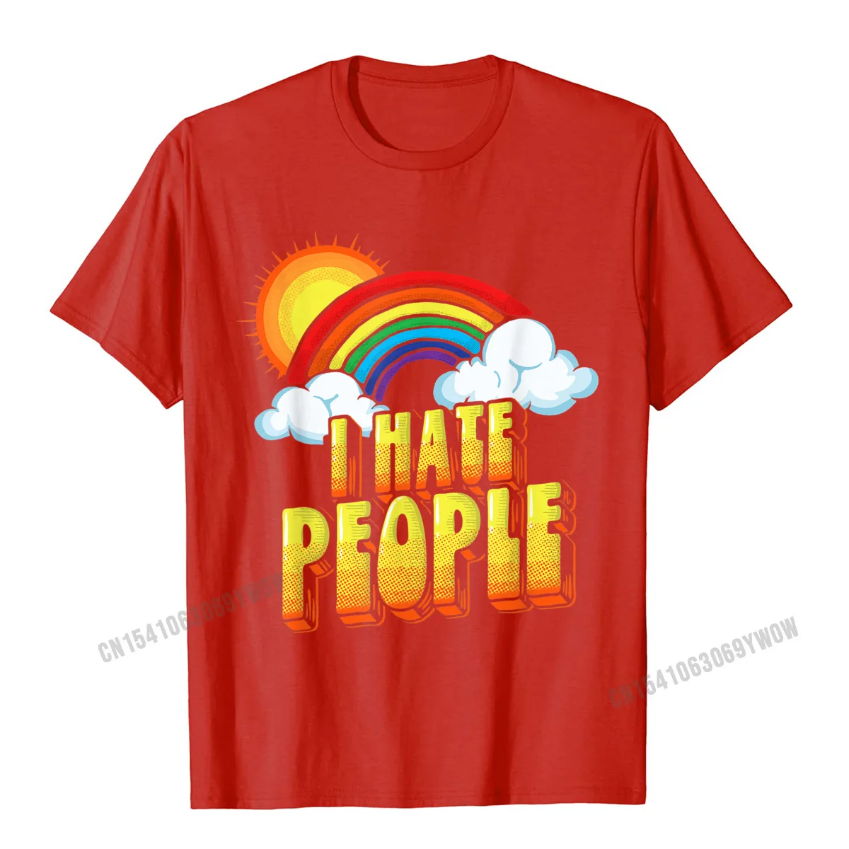 I Hate People Funny Antisocial Vintage Rainbow T-Shirt Camisas Men Print Tops Tees Prevailing Cotton Men\'s T Shirt