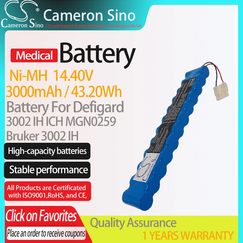 CameronSino Battery for Bruker 3002 IH fits Defigard MGN0259 3002 ICH Medical Replacement battery 3000mAh/43.20Wh 14.40V Blue