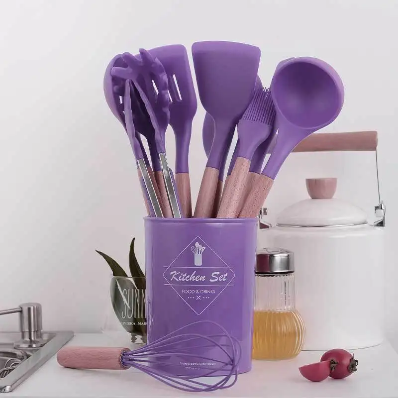 

11Pcs Silicone Cooking Utensils Set Wooden Handle Kitchen Cooking Tool Non-stick Cookware Spatula Shovel Egg Kitchenware Beaters