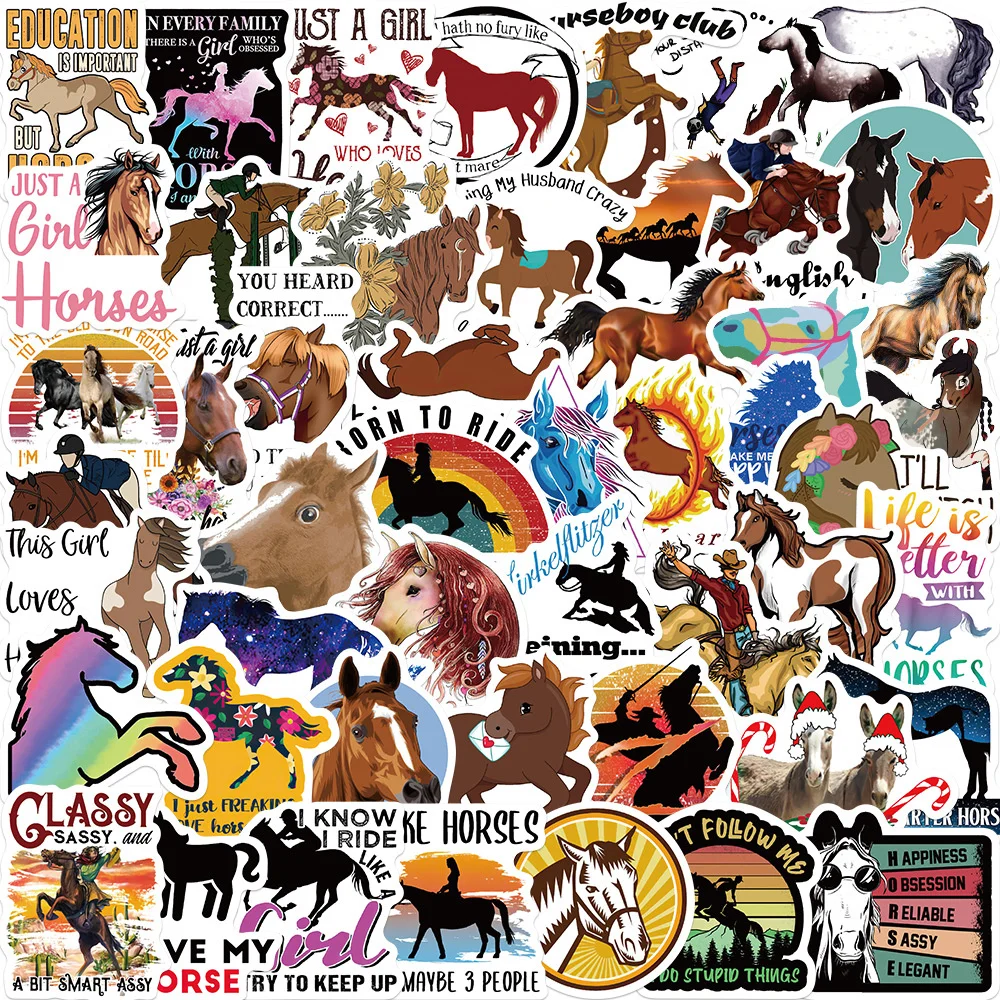 

50pcs Cartoon Horse Riding Stickers For Notebooks Stationery Laptop Kscraft Vintage Sticker Craft Supplies Scrapbooking Material