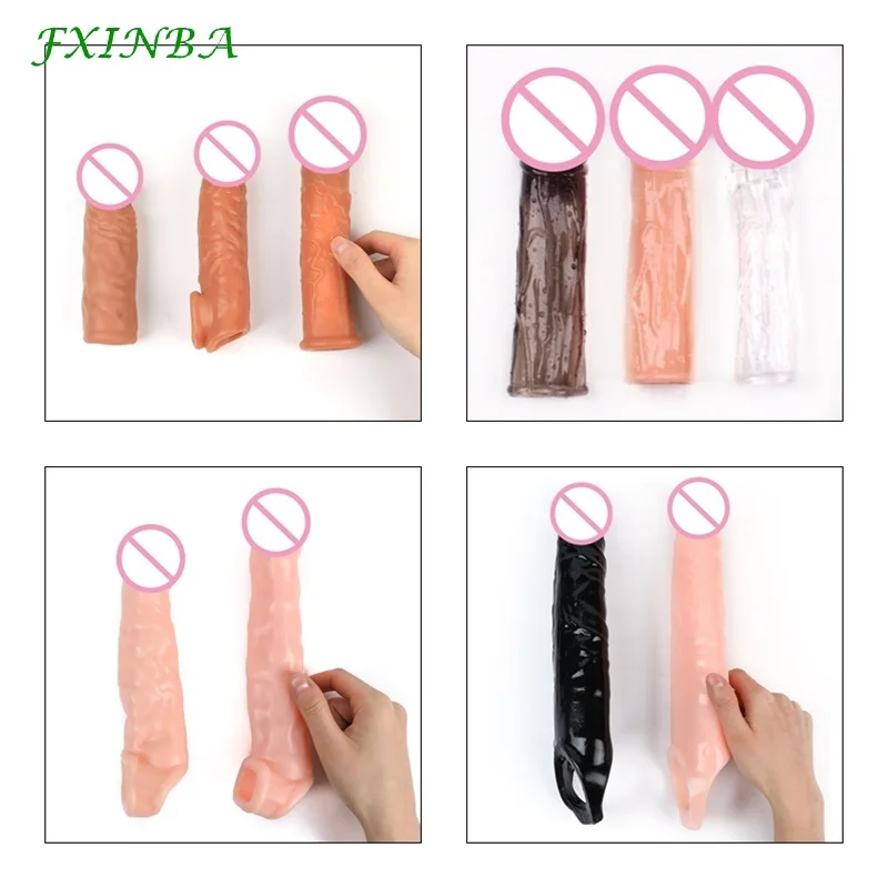 

FXINBA 10 Types Penis Extender Sleeve Elastic Reusable Condoms Sex Products For Men Delay Ejaculation Enlargement Intimate Goods