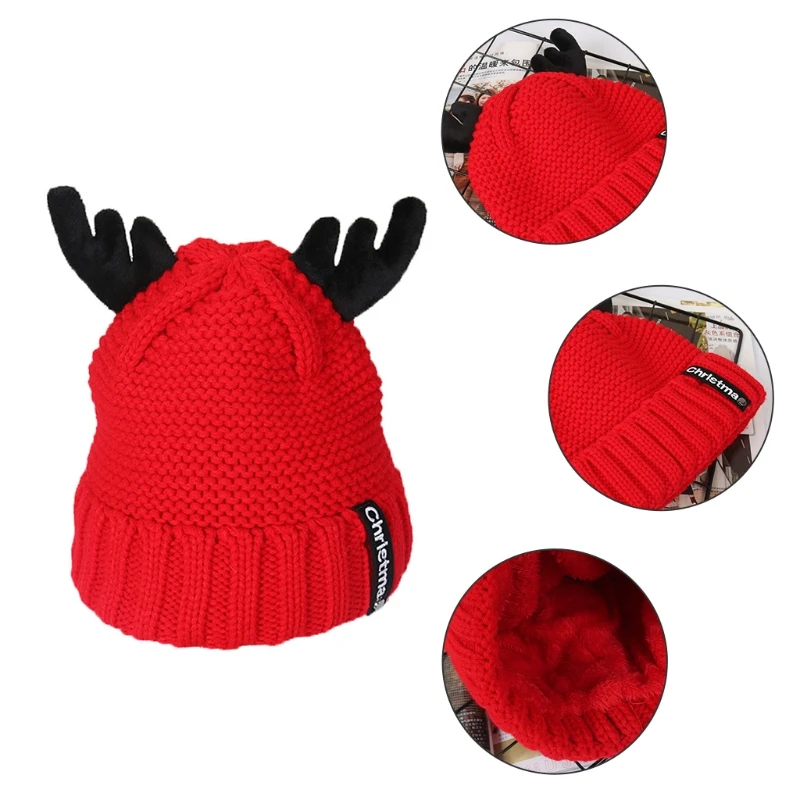 Cute Deer Elk Antlers Hat with Ears Wool Warm Hat Children Bonnet Boy Girls Cap for Girl Boy Autumn Winter Christmas Cap