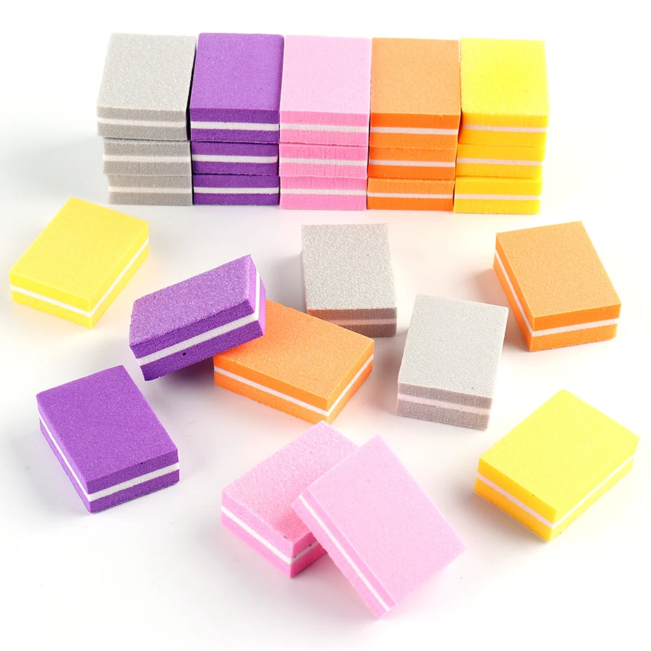 25pcs Mini Sponge Nail Buffer File Blocks Sanding Polishing 100/180 Double Sided Nail Art Files Buffer Manicure Kit Accessories