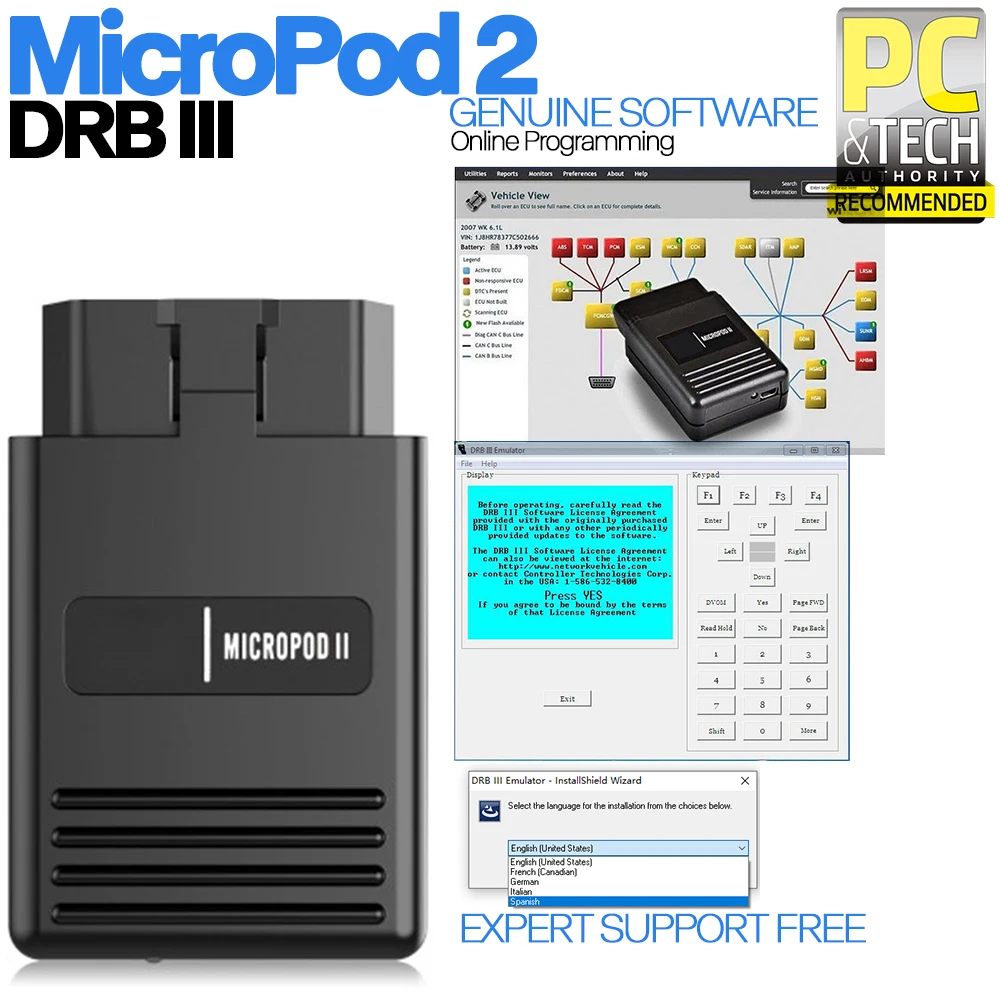 2020 V17.04.27 Multi-Languages Online Programming MicroPod2 Professional Diagnostic for Chrysler F-iat Jee-p Dodg-e Scan DRBIII