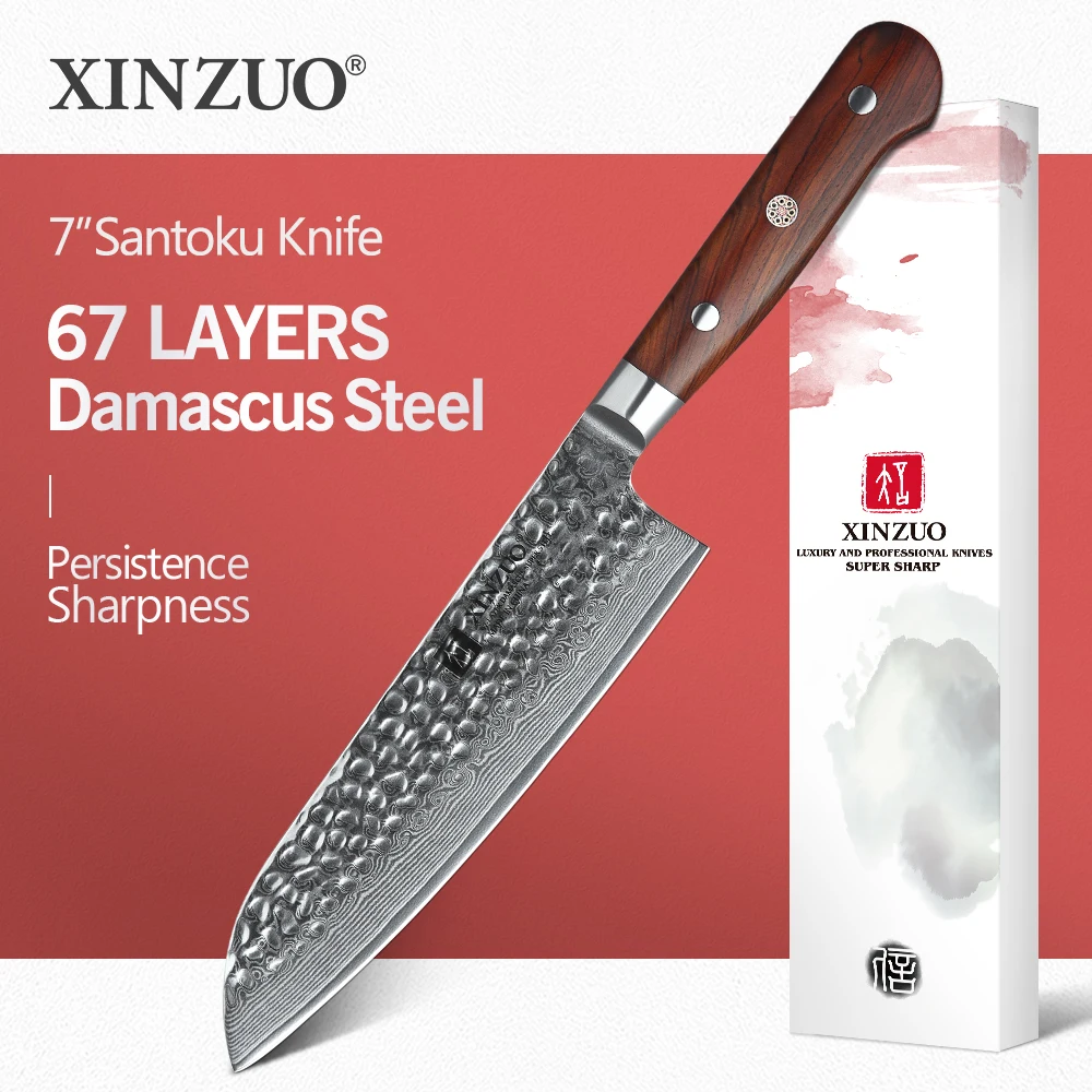 

XINZUO Brand 7'' Santoku Knife 67 layers Damascus Stainless Forged Steel Newarrive Japanese Style Chef Knives Rosewood Handle