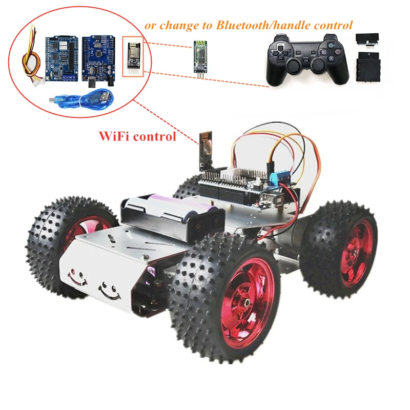 With Control Smart Metal Chassis Car with 85mm Rubber Wheel, 2pcs High Torque Motors, 1pcs Servo Unassembled RC Toy for Arduino