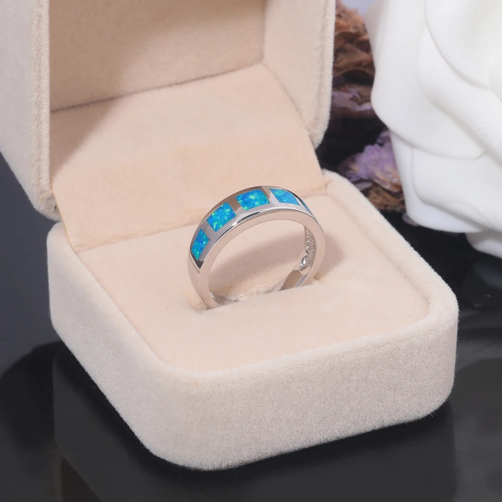 CiNily Created Blue Fire Opal Silver Plated Wholesale Hot Sell Fashion Jewelry for Women Gift Ring Size 6 7 8 9 10 OJ8159