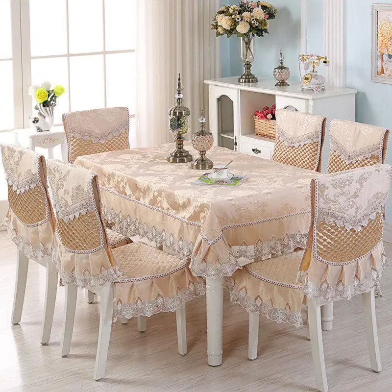 Elegant 13 pcs/set Rectangular Table Cloth Set with Chair Covers Tablecloth for Wedding Decoration Lace Table Cover Tablecloths