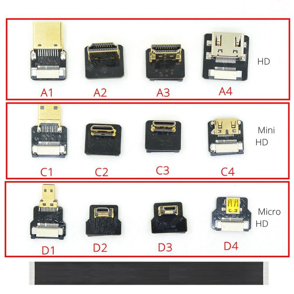 FPV Micro HDMI kompatybilne ze złączem 90 stopni FPC elastyczne płaskie Mini HD kabel taśmowy FFC 20pin do Drone Gopro DSLR Gimbal Kit