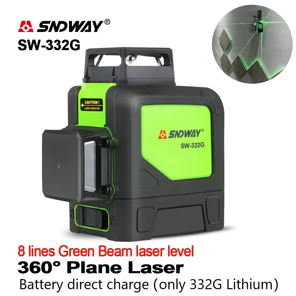 SNDWAY SW-332R 332G 8 Lines Leveler Construction Tools 360 Level 3D Self Leveling Vertical Horizontal Rotary Green Laser Levels