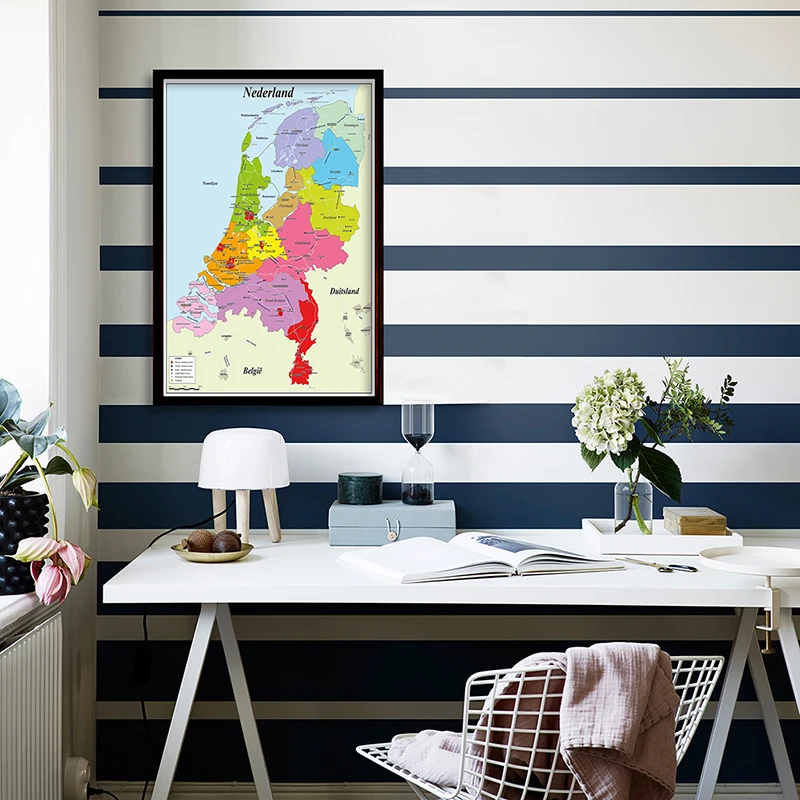 Netherlands Map in Dutch Geographical Poster Education Learning 59*84cm for School Supplies Office Wall Decoration