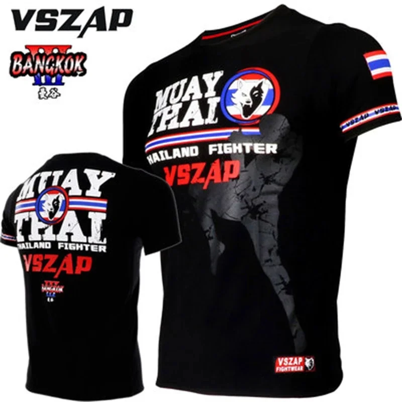 

VSZAP Short Sleeve Muay Thai Bangkok Match Training Thailand Fighting Sports MMAT Shirt Boxing Suit Venom Fitness Men's Top