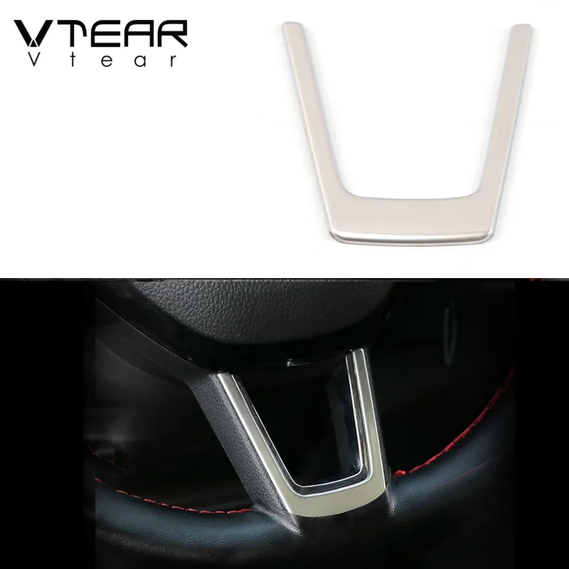 Vtear for Skoda Karoq Steering Wheel Trim Sequin Cover Chrome Emblem Insert Trim Cover Interior Parts Accessories Car-styling