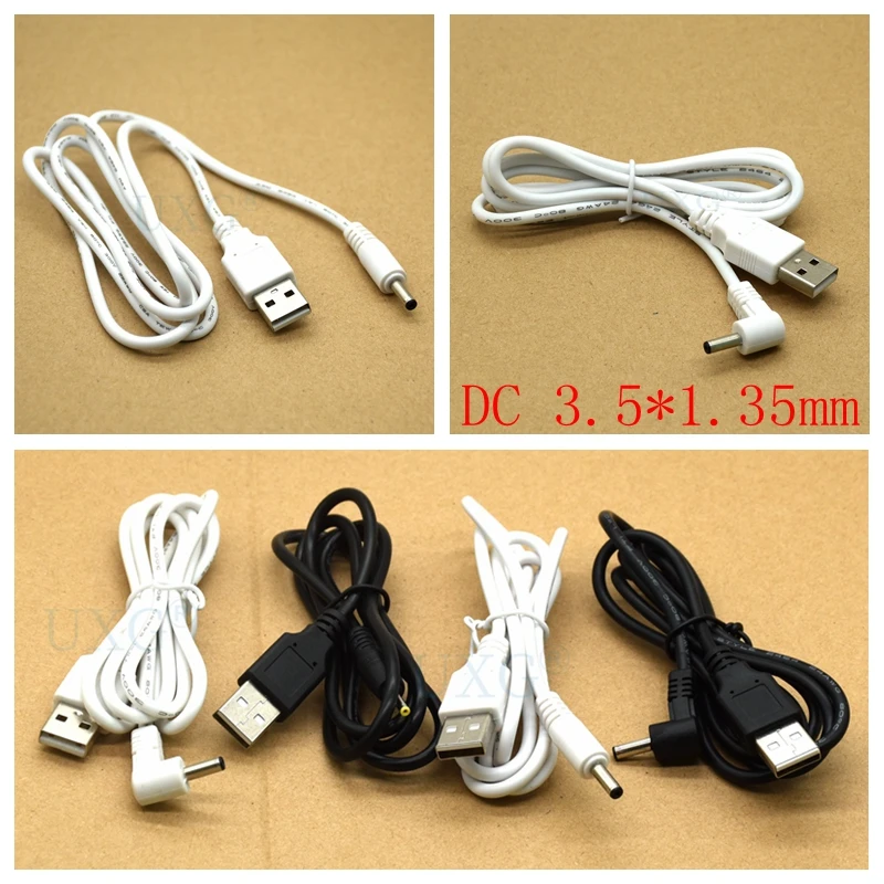 DC Power Adapter Plug USB Convert To 3.5X1.35 Mm 3.5*1.35mm Black Shape Right Angle Jack With Cord Connector Cable 1m White