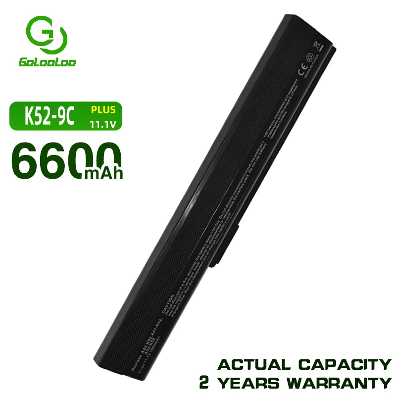 Golooloo 6600MaH laptop battery for ASUSA52j A31-B53 A31-K52 A41-K52 A42-K52 K52L681 A42f A42j A52f A52D F85 F86 k42 A32-K52