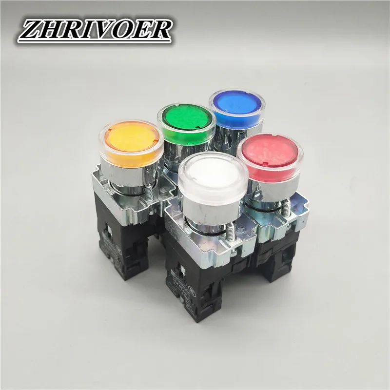 22 мм XB2 кнопочный переключатель светодиодный/неосветильник том 1NO 12V 24V 36V 110V 220V 380V зеленый, красный, желтый, синий