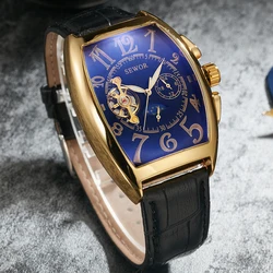 Genuine Leather Band Automatic Mechanical Watch Luxury Brand Male Self-winding Blue Gold Mechanical TODO Men's Wrist Watches