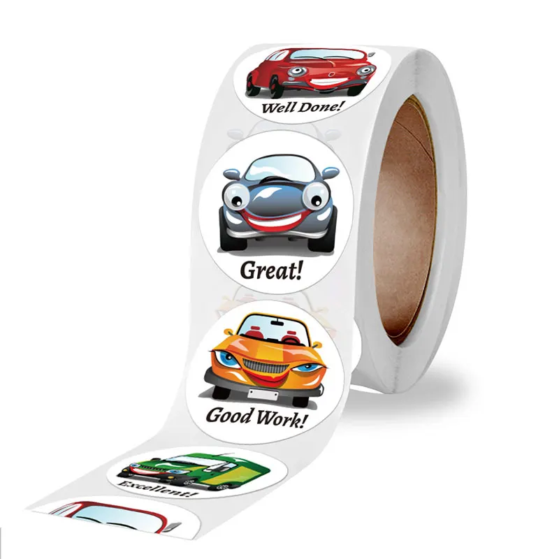 500Pcs Cartoon Car Vehicle Children Stationery Sticker Label Student Motivational Encourage Reward Kids DIY Decoration Decals