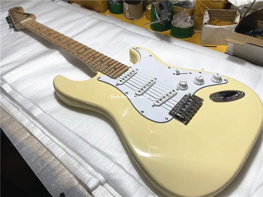 Classic signature vintage cream yellow 6 string electric guitar fluted maple xylophone neck free of shipping