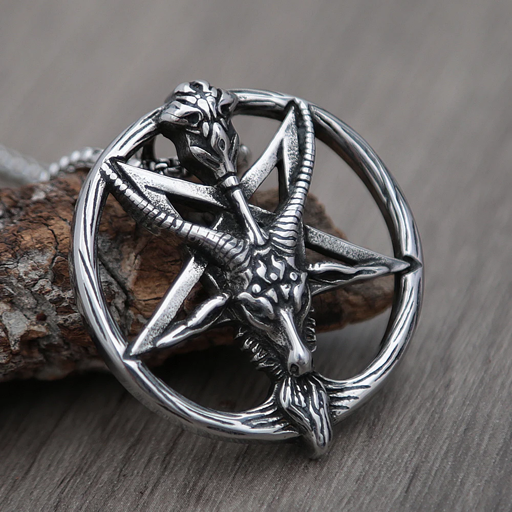 Gothic Skull Pendant Necklace Retro Stainless Steel Inverted Five-pointed Star Goat Head Pendant Men Punk Jewelry Gift Wholesale