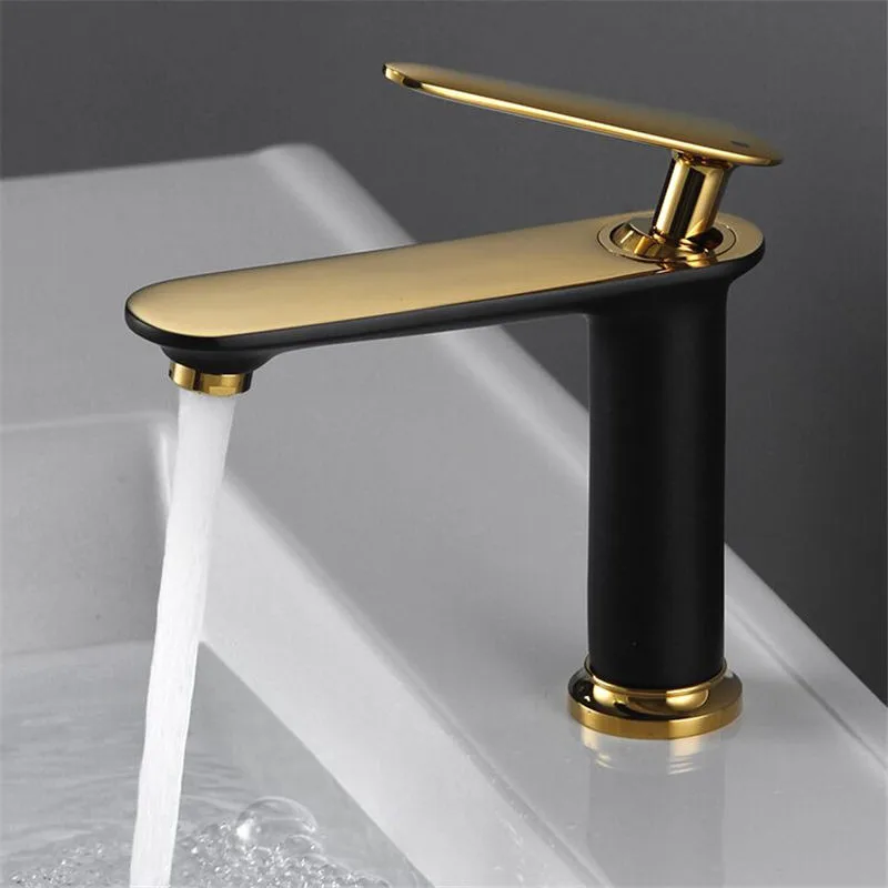 Rubinetti per lavabo da bagno Rubinetti miscelatori per lavabo in ottone antico Gru per lavabo caldo e freddo Montaggio su piano Maniglia singola Oro/Nero/Cromo