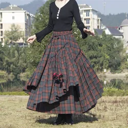 Women's Skirt 2022 Spring Autumn Winter New Plaid Skirts Elastic Waist A-Line Retro Elegant Swing Skirts Female Dance Clothes