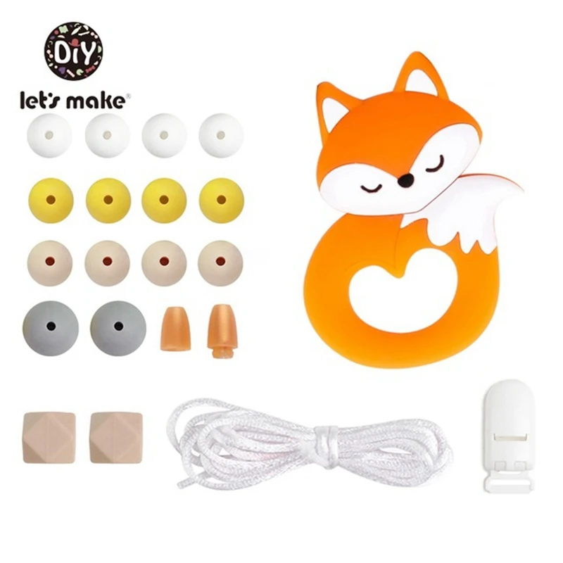 Let\'s Make 1Set DIY Baby Silicone Beads Rainbow Teether Rodent Wooden Pendant DIY Necklace Infants Tooth For Children\'s Product