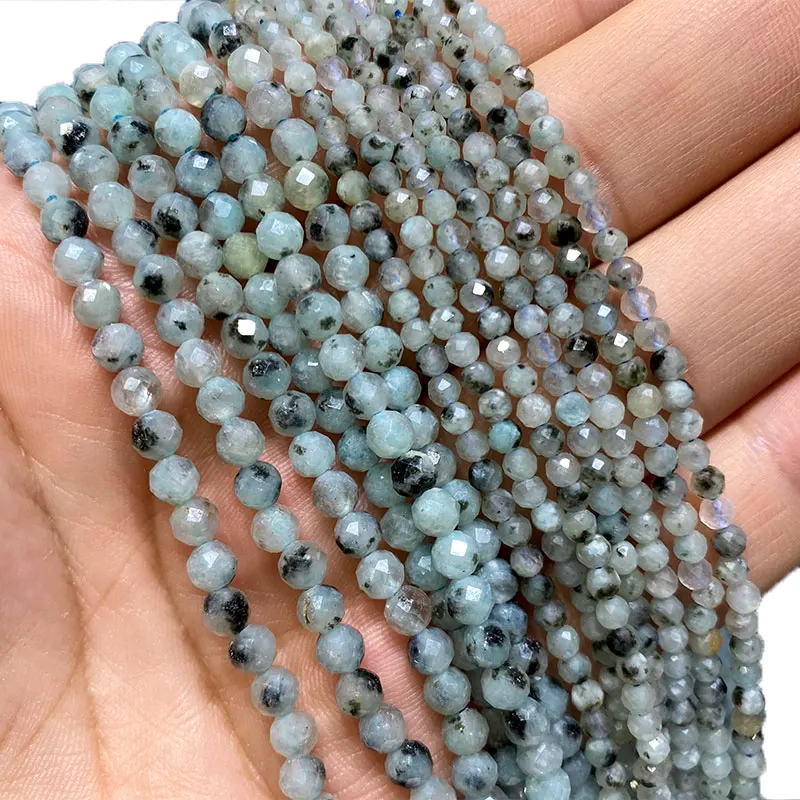 Fine 100% Natural Stone TIANSHAN Light Blue Jade Faceted Round Spacer Beads For Jewelry Making  DIY Bracelet Necklace 2/3/4MM