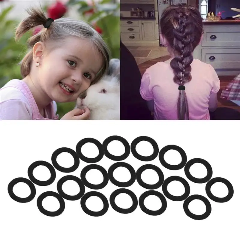 50Pcs/set Solid Color Hair Circle Black Nylon Elastic Hair Bands Ponytail Rubber Bands Scrunchie Headbands Hair Accessories