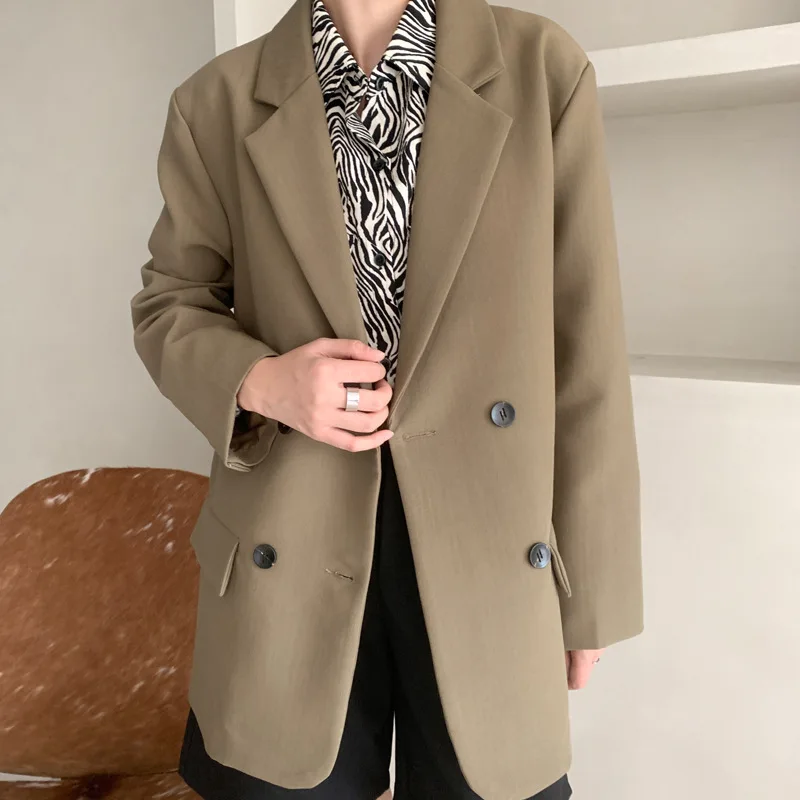 

Women's Long Blazers Solid Double Breasted Long Sleeve Office Lady Blazer Spring Autumn Suit Jacket for Female Fashion Nice