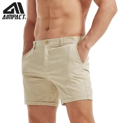 AIMPACT-pantalones cortos elásticos de Color sólido para hombre, Shorts Cargo ajustados de 5 pulgadas, Parte delantera plana, AM2355