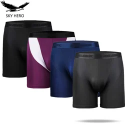 4 Stks/pak Mannen Lange Shorts Mesh Slipje Boxers Homme Sexy Ondergoed Man Onderbroek Mannelijke Ijs Zijde Moda Hombre Geschenken voor Mannen