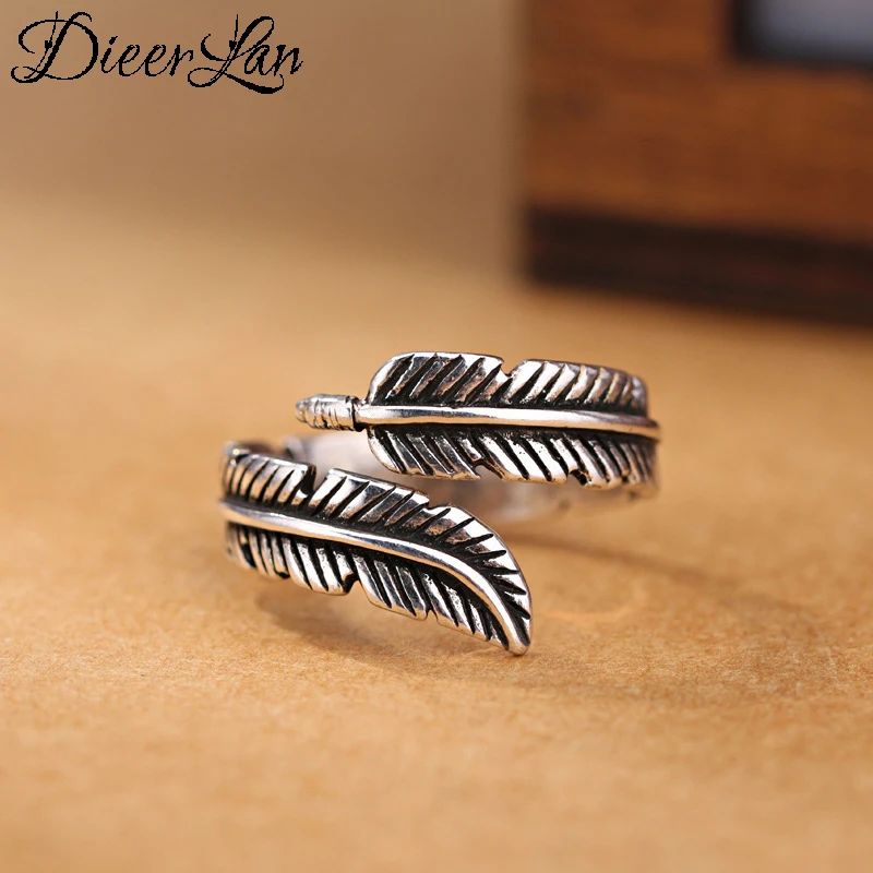 Genuine New Feather Rings for Women Simple Solid Silver Rings Party Vintage Jewelry